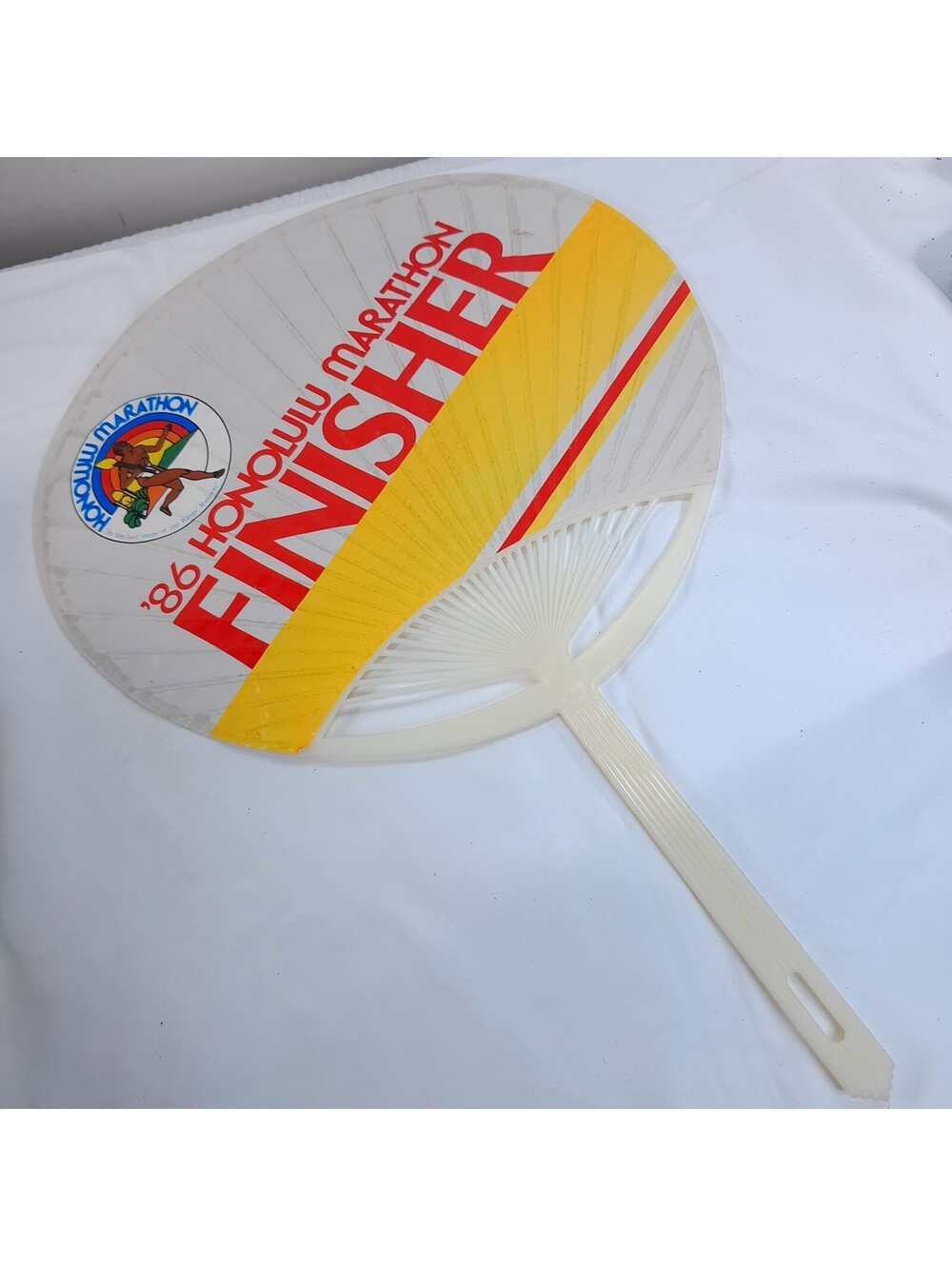 Honolulu Marathon Finisher Souvenir Hand Fan 1986 Japan air Lines Vintage Hawaii